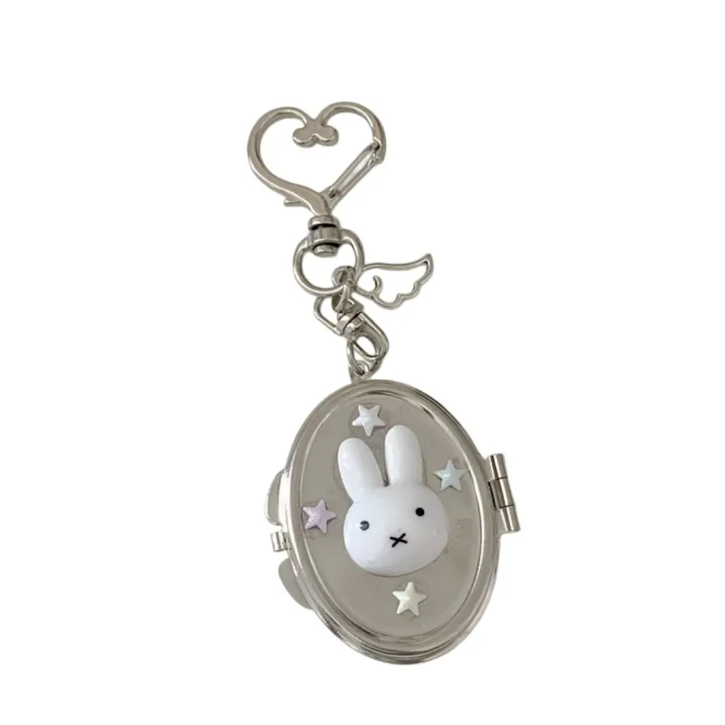 New Miffy Cute Creative Kawaii Metal Flip Small Mirror Keychain Cartoon Two-dimensional Anime Peripheral Backpack Pendant Gift - view 6