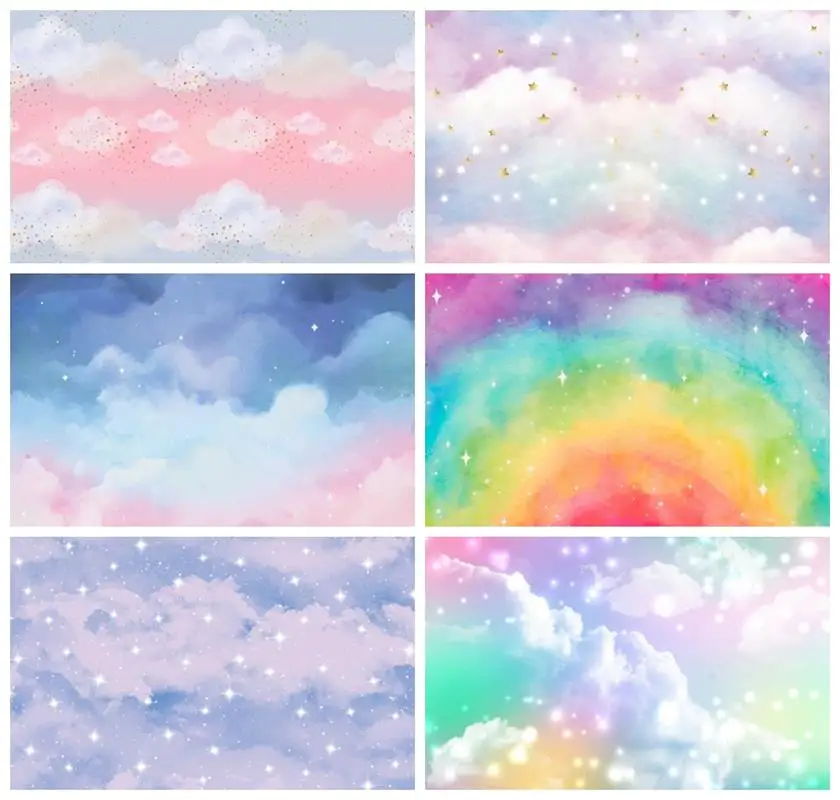 

Laeacco Colorful Rainbow Cloud Birthday Backdrop Abstract Blue Sky Wedding Party Baby Shower Portrait Photography Background