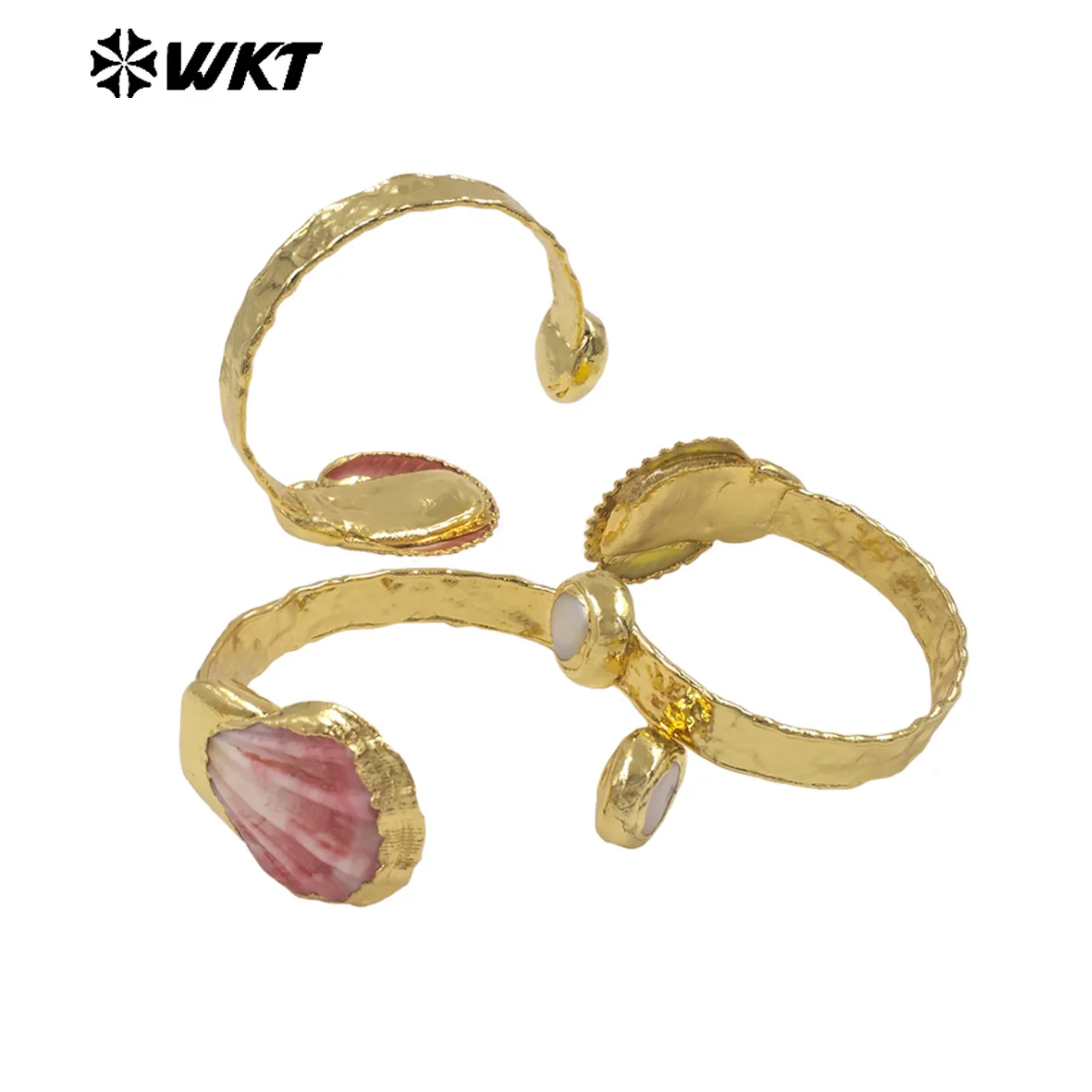 MPB141 Wonderful Trendy 18K Gold Plated Natural Scallop Shell And Pearl Adjustable Bangle For Women Summer Wearing Jewelry