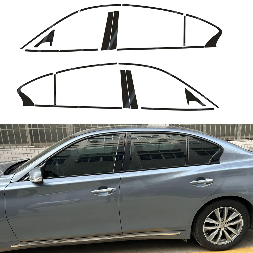 

For Infiniti Q50 2013-2023 Sedan Window Chrome Delete Blackout ABC Pillars Glossy Black Stickers