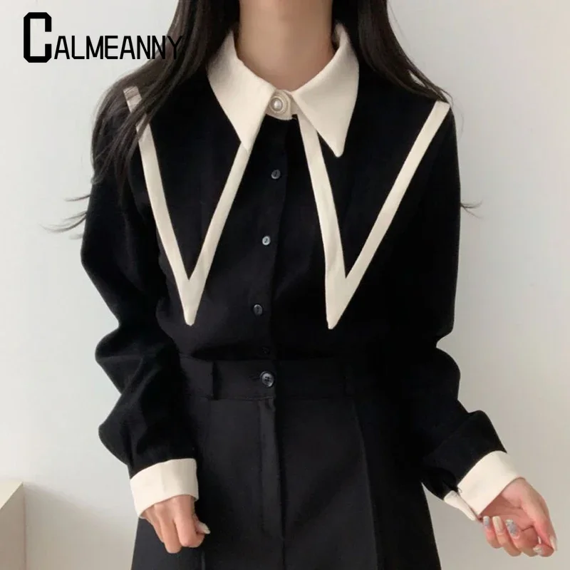 Camicie da donna 2023 primavera autunno nuovo elegante vintage manica lunga da donna colletto alla Peter Pan fascino moda edizione coreana top retrò