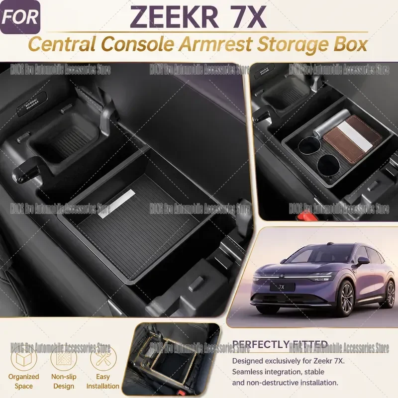 For Zeekr 7X Center Console Armrest Storage Box Organizer Tray Interior Accessories 2024 2025 Car Decor