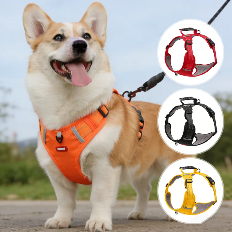 

Lightweight Waterproof Dog Harness Vest Breathable Non-stick Fur Outdoor Walking Training Reflective Pet Harness for Large Dogs