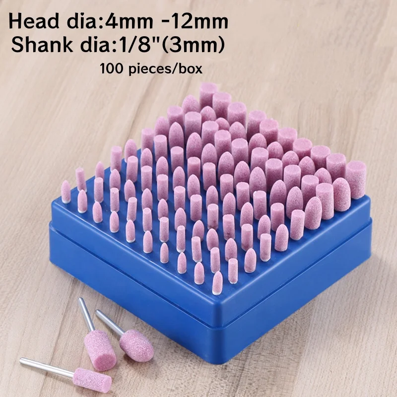 

100Pcs 4mm-12mm Abrasive Polishing Mounted Stone For Rotary Tools Grinding Wheel Head Tools 3mm Shank Mini Nail Drill Bit Set