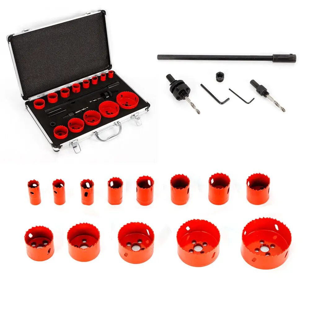 HSS hole saw set 17 PCS Bimetal opener PVC professional bi-metal box drill core bit set hole saw 13 saw blades 19mm-76mm