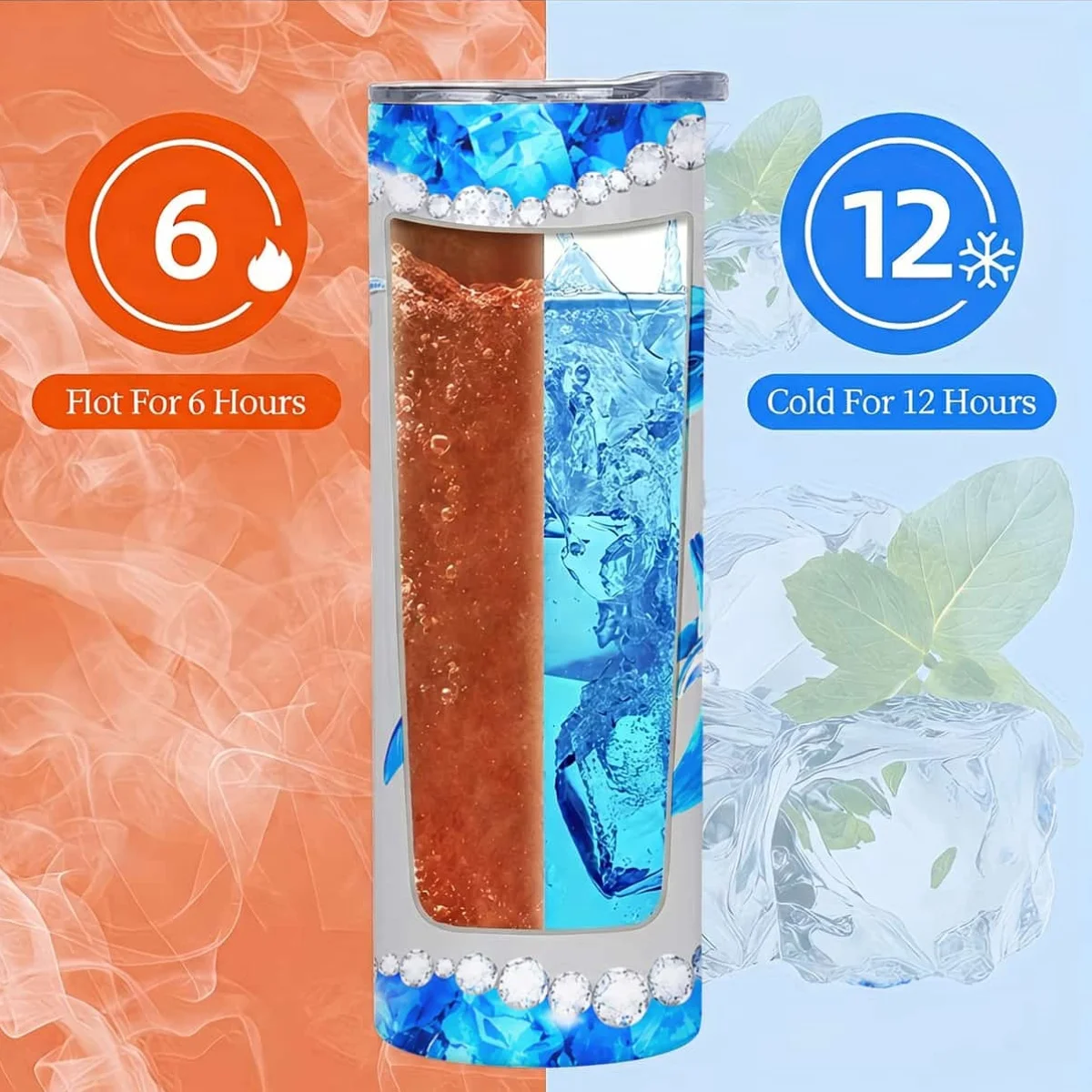 1pc 20Oz Blue Crystal Dolphin And Starfish Pattern Stainless Steel Insulated Tumbler Coffee Office Travel Mug with Lid Cup Daily Use Leakproof And Bpa Free Keep Drink Hot And Cold Ideal Gift for Friends Family Colleagues on Birthday Christmas Valent