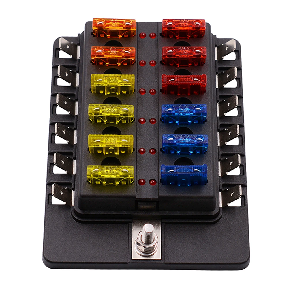 

12 Terminal Car Rv Yacht Fuse Box Flame Retardant 12V 32V Red Led Indicator Screw Nut Terminal Block Accessories Fuse Box