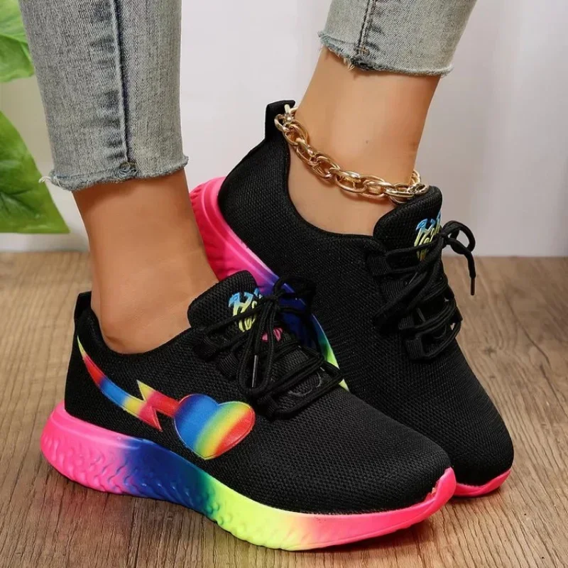 New Women Mesh Ventilation Rainbow Sole Sneakers Size 43 Female Platform Sports Shoes Woman Non-Slip Tennis Shoes Zapatos Mujer