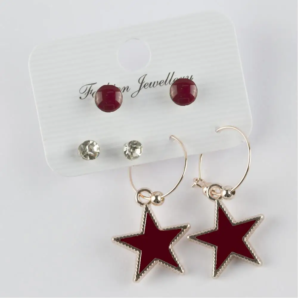 6'lı Star Figured Cabochons Ring Earrings