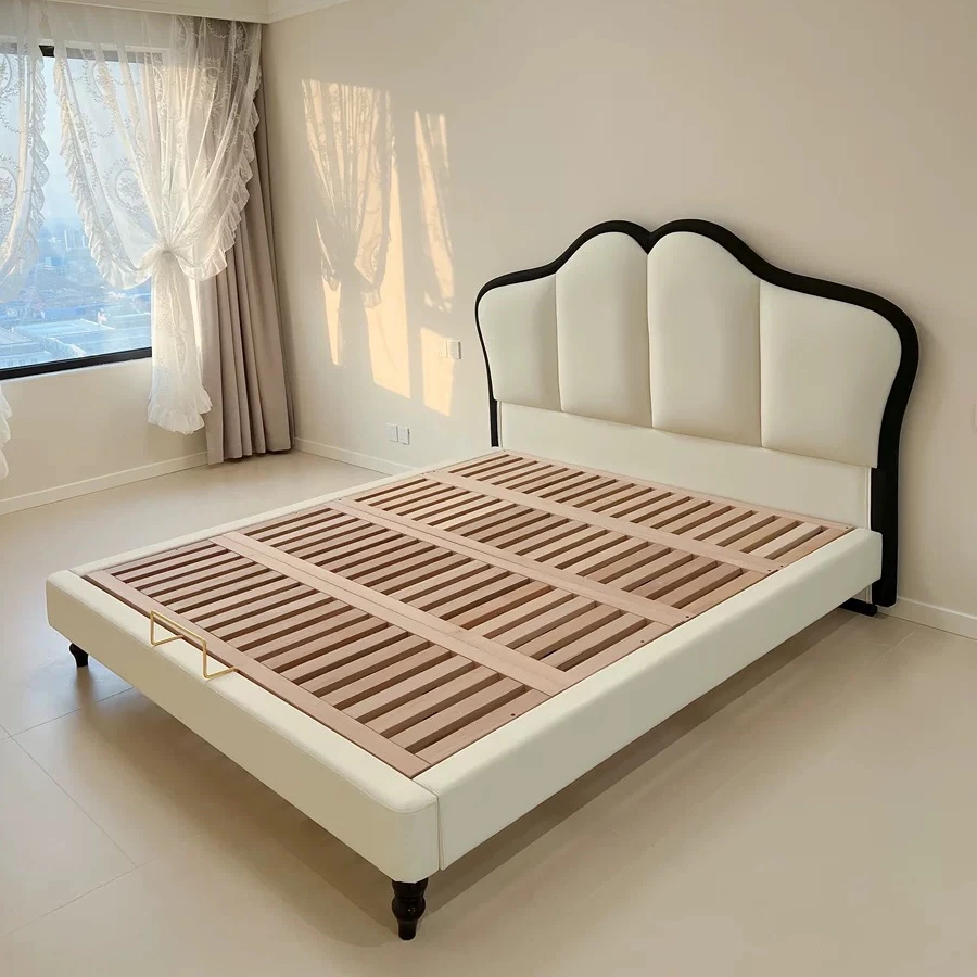 First layer cowhide leather bed master bedroom butterfly bed double soft bag High Quality