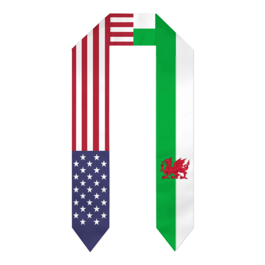 Graduation Sash Wales Cymru & USA United States Flag Stole Shawls Graduate Wraps Scraf International Student Pride Gifts