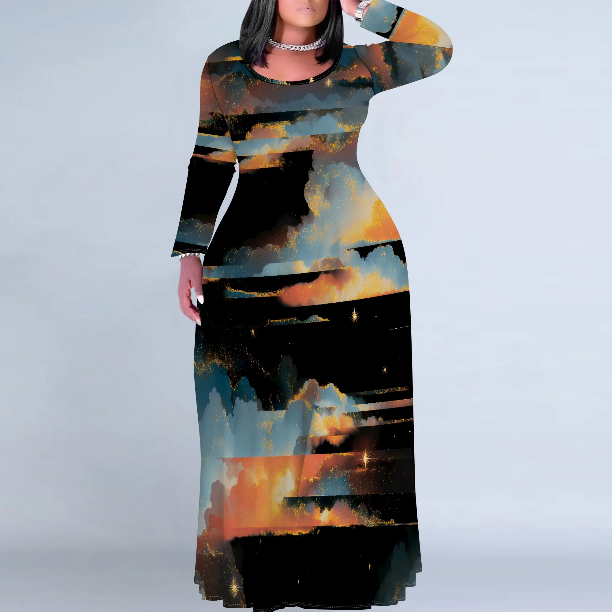 

Женские макси-платья больших размеров с длинными рукавами, футболка, сарафан в стиле бохо, осеннее платье с карманами