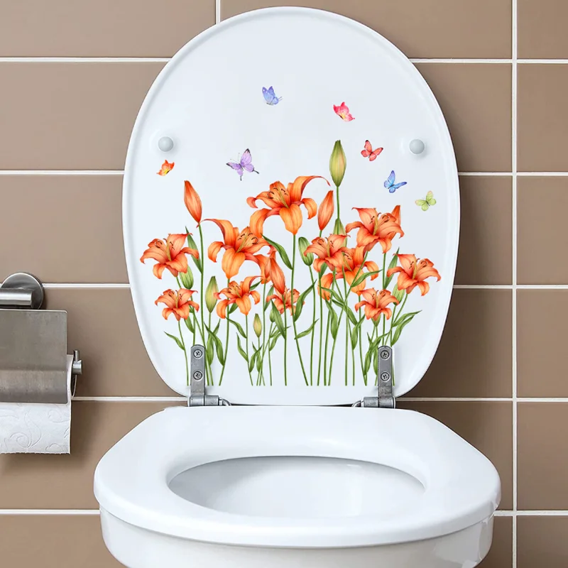 Plant Flower Butterfly Wall Sticker Window Glass Toilet Bathroom Decora Self-adhesive Creative Removable Waterproof Antifouling