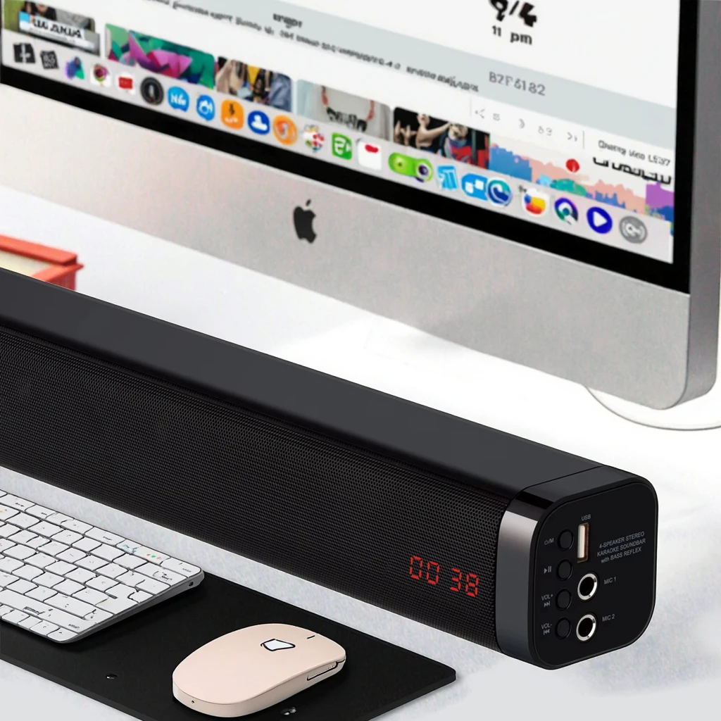 Für Bluetooth-Soundbar mit LED-Bildschirm, 2.0-Kanal, reibungslose Verbindung, USB- und AUX-Schnittstellen, mehrere Eingänge