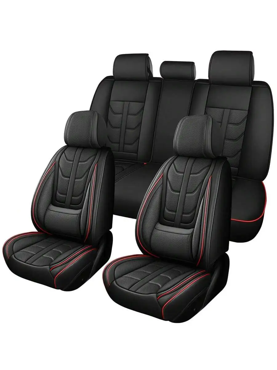 

5 Seats Premium Nappa Leather Car Seat Covers Full Set Universal Fit For Cars SUV Truck Easy Clean