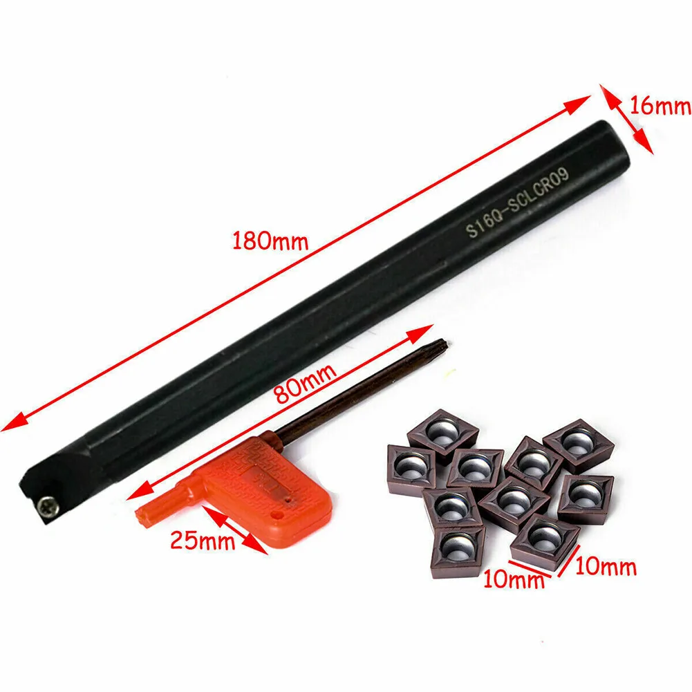 

Подходит для различных условий эксплуатации, 16-миллиметровая расточная оправка, токарный инструмент, держатель токарного станка и 10 шт. вставки CCMT09T304