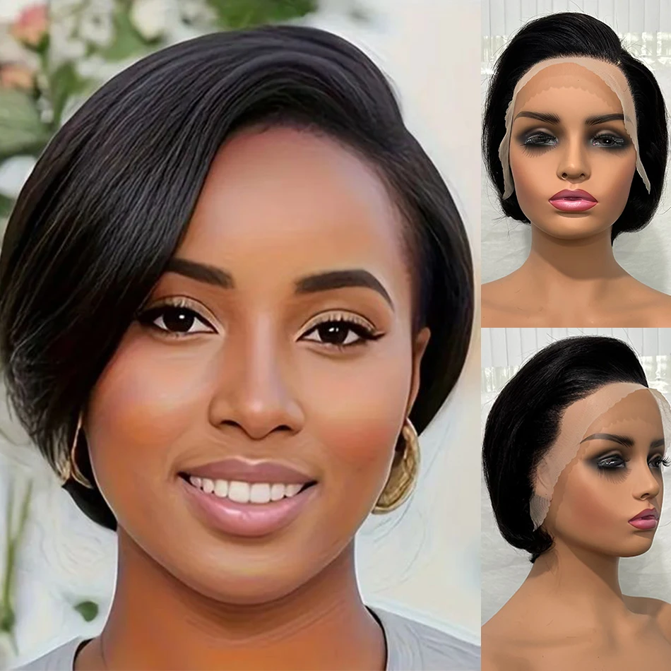 

Pixie Cut Wig Human Hair 13x4 Lace Front Wigs 8 inch Short Pixie Cut Glueless Human Hair Wigs Pre Plucked Short Straight Bob Wig