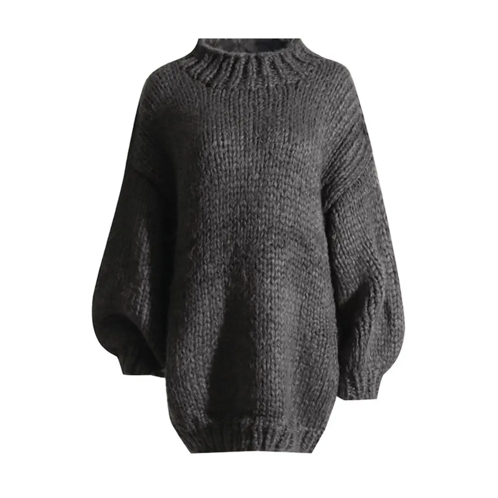 

Women's Fashion Lazy Style Loose Pure Color Knitwear round Neck Pullover with Elegant Bat Sleeves for Autumn