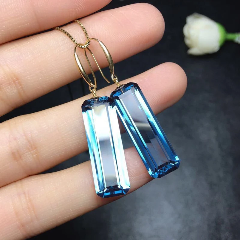 

High quality silver inlaid rectangular blue crystal Drop Earrings for Women Charm minimalist fashion earings Party jewelry gift