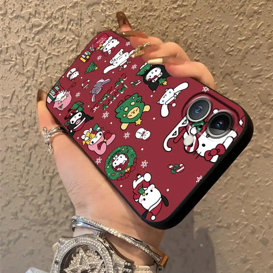 حافظة لهاتف آيفون 13 12 11 17 Pro Max XS XR 15 16 14 Plus 17Air 7 8 غطاء هاتف ناعم أسود لعائلة عيد الميلاد سانريو #4