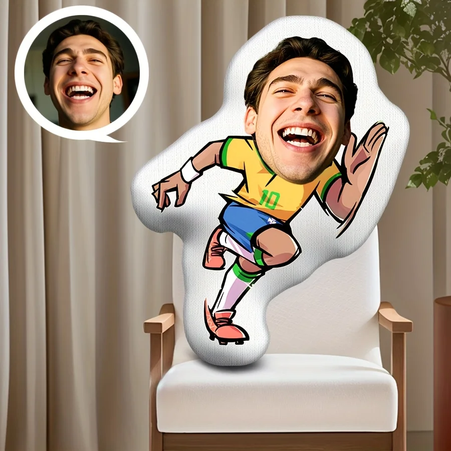 Customized Football Player Face-Shaped Pillow, Personalized Avatar Photo Plush Cushion of Football Stars, Customize Your Face Cushion, Gift for Football Fans