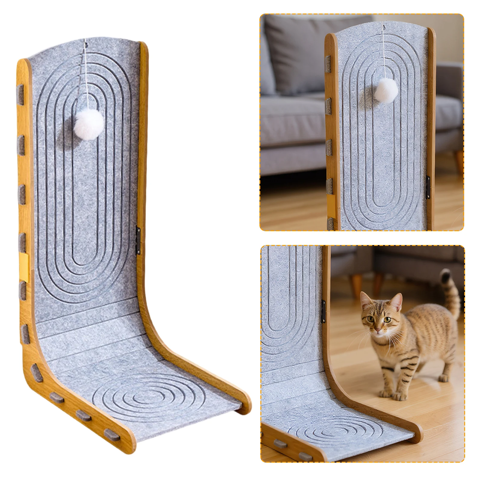 

Cats Scratching Board with Ball Felt Cat Scratcher Wall Mountable Furniture Protector for Pet Toy