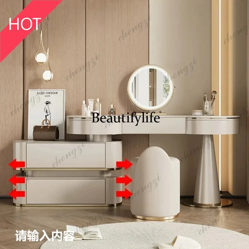 

A49 Light Luxury Rock Board Solid Wood Dresser Storage Cabinet Modern Simple Bedroom Makeup Table Vanity Dressing Tables Furnit