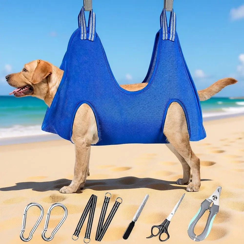 

Pet Grooming Hammock for Large Dogs - Comfortable, Safe Harness with Nail Clippers, Trimmers, and Scissors for XXL Dogs