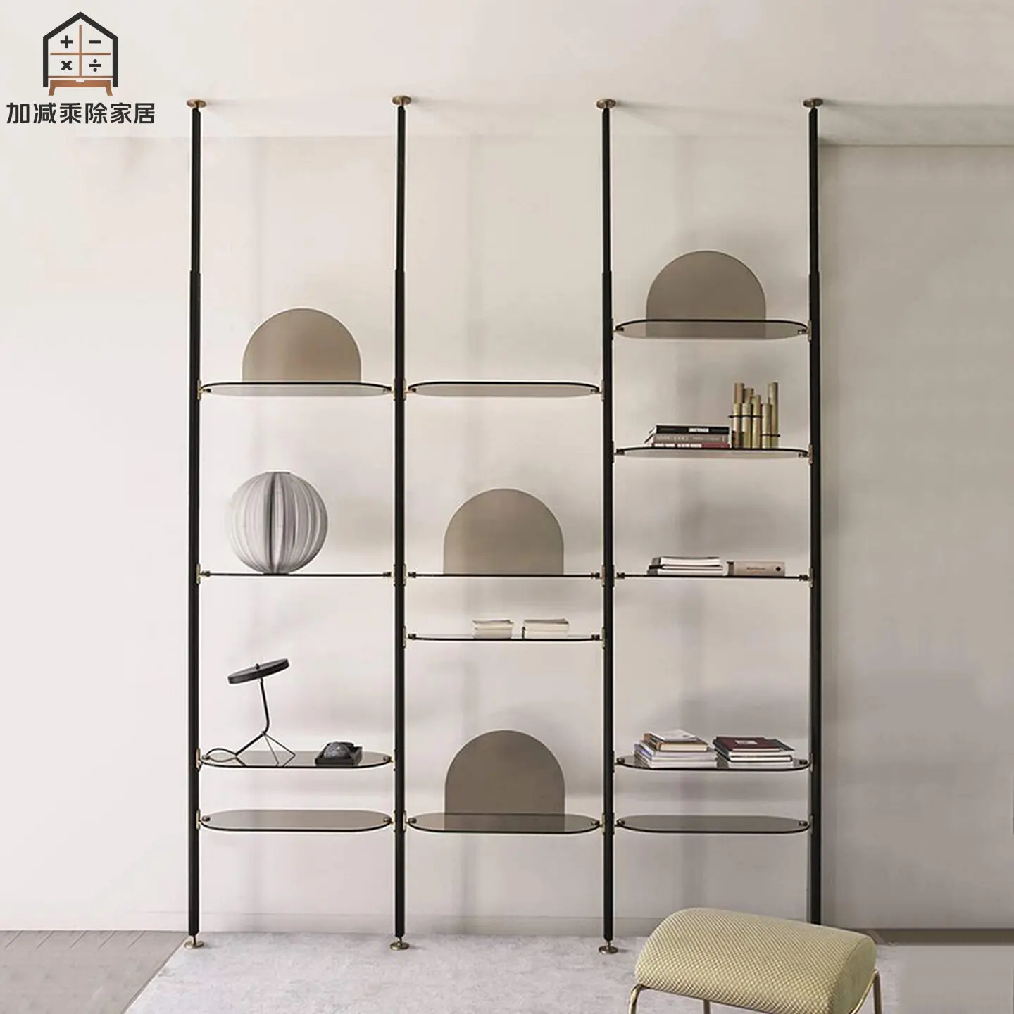 Indomitable shelf, living room floor-to-ceiling bookshelf, top display rack, dining room glass partition wall decorative storage