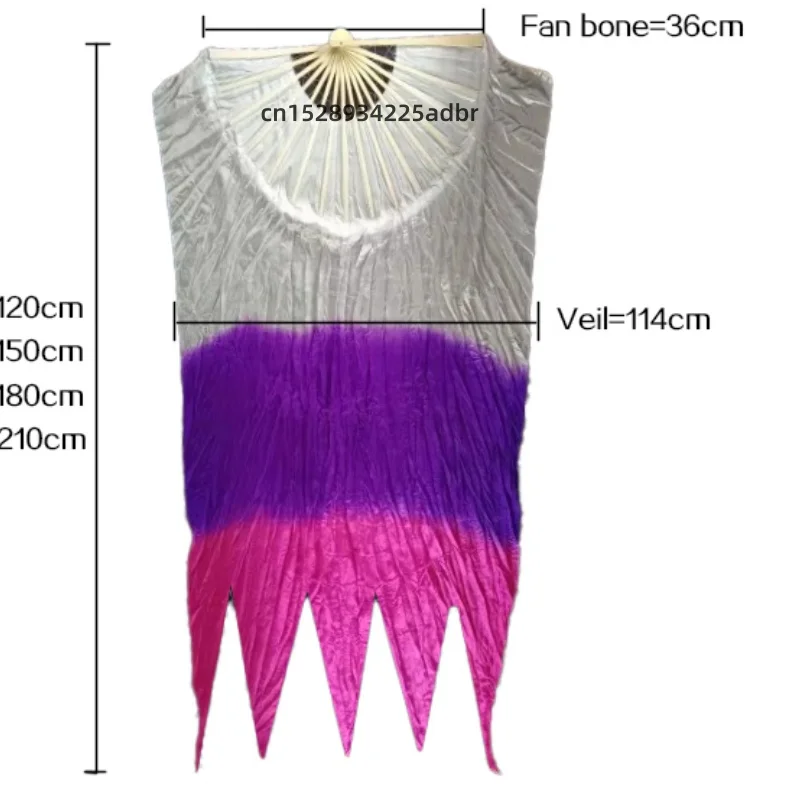 Plus Szie Silk Veil 36cm Bamboo 114cm Width Flow Finger Fan Bellydance Mermaid Tail Gradient Stage Props Show Practice One Pair