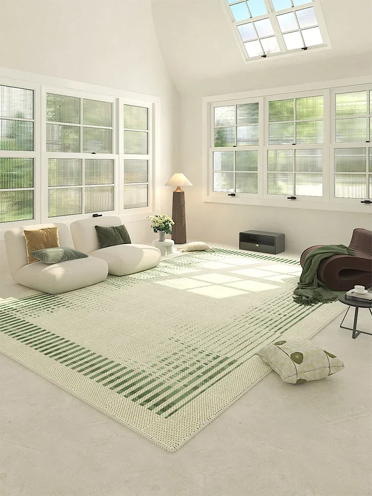 

Green Striped Decorative Carpet Fresh Natural Bedroom Carpets Soft Non-Slip Coffee Table Rug Easy To Care for Balcony Rugs Tapis