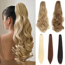 24'' Wave Claw Clip on Ponytail Long Hairpiece Ponytail Extension Synthetic Blonde Fake Hair Horse Tail for Women Heat Resistant