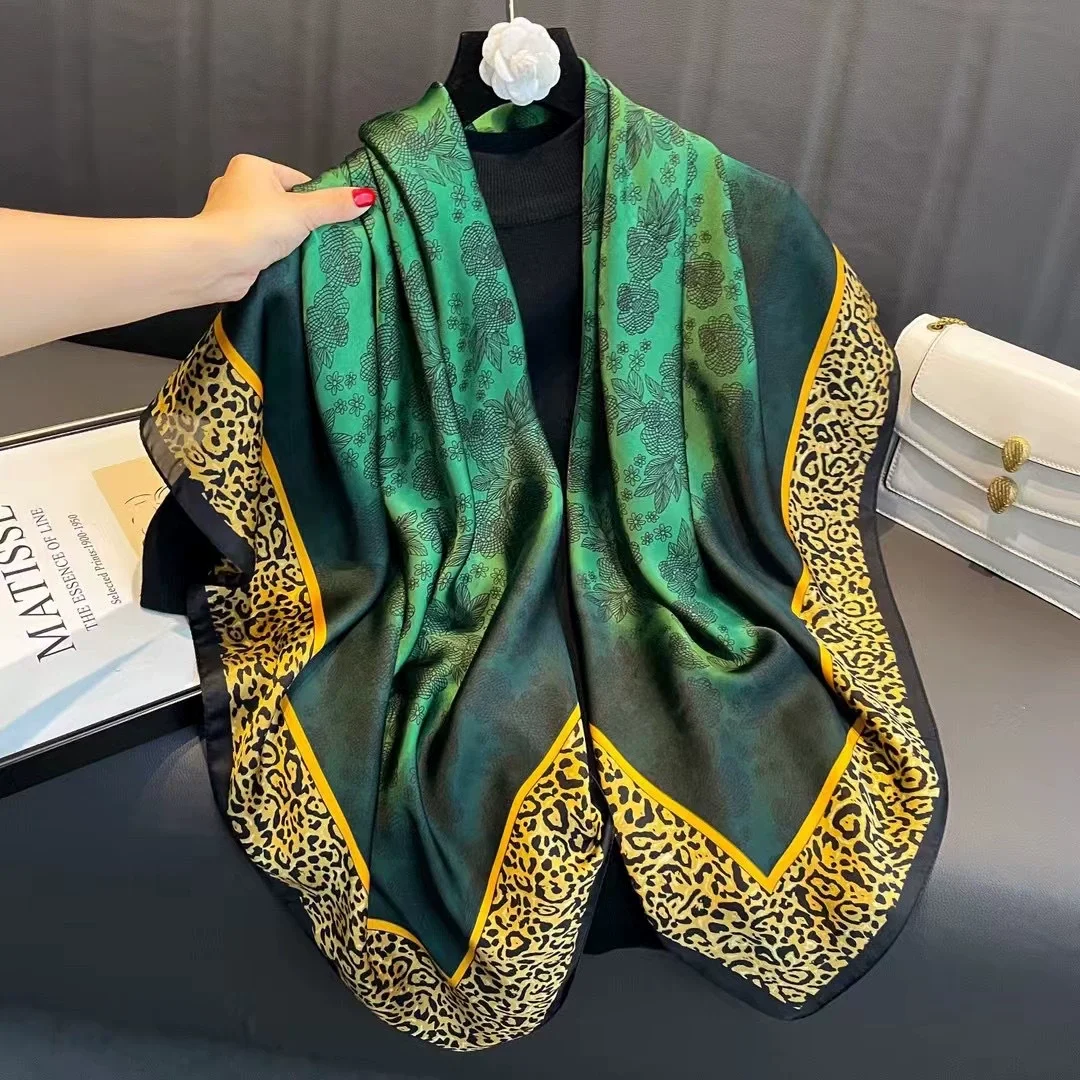 

110cm Large Square Scarf Satin Printed Imitation Silk Scarf Women's Headscarf