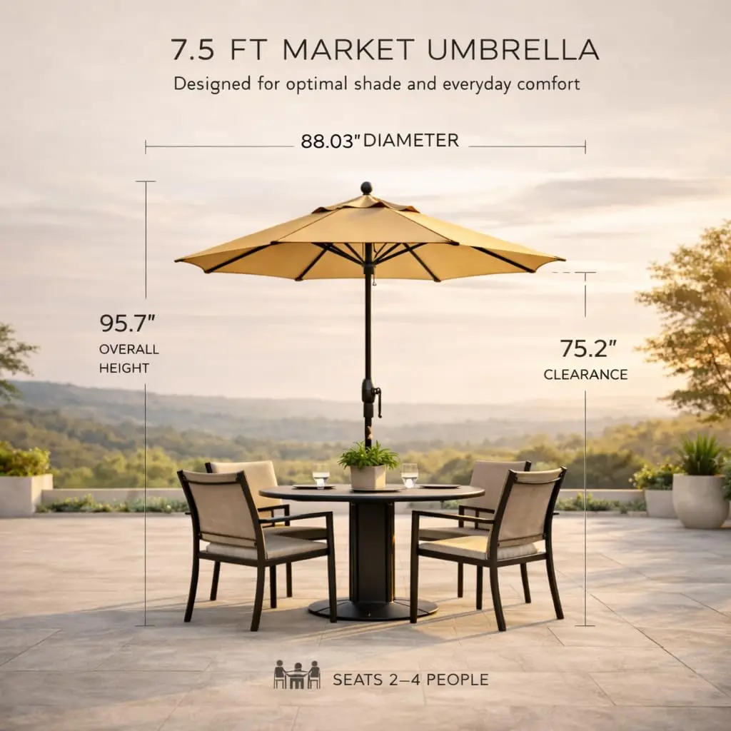 7.5ft Patio Umbrella – Outdoor Market Umbrella – Push Button Tilt – Bronze Aluminum Frame (O’bravia, Sand), Custom