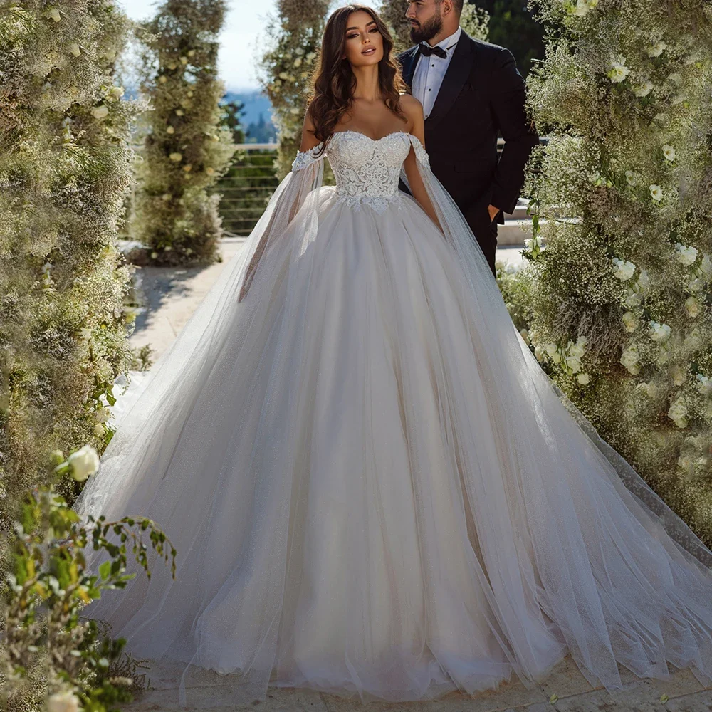 Свадебные платья принцессы по индивидуальному заказу, женское платье, милое платье с открытыми плечами, шаль, аппликация, трапециевидное платье, платье невесты Vestido De Noiva