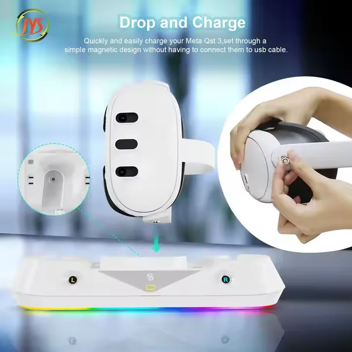 JYS-MQ001 Charger Display Stand With RGB Light For Quest 3 VR Colorful Charging Dock With 1800mah Batteries