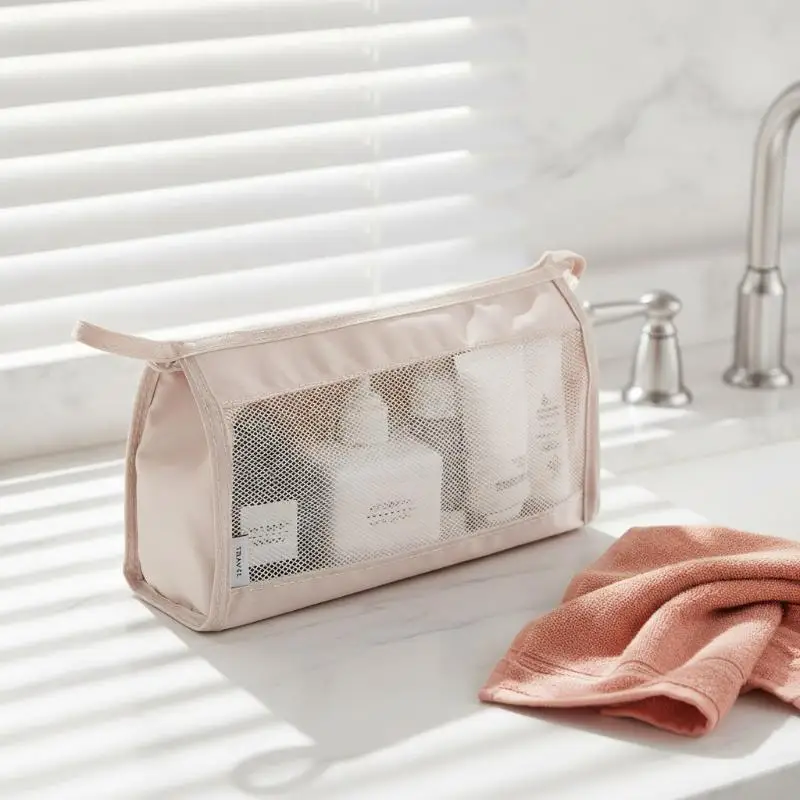 Waterproof Mesh Storage Bags Clear Window Zipper Closure Perfect For Travel Toiletry Stationery Organizing