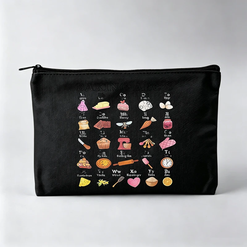 Women's Baking-themed Pattern Makeup Bag, Zipper Cosmetic Pouch for Daily Use
