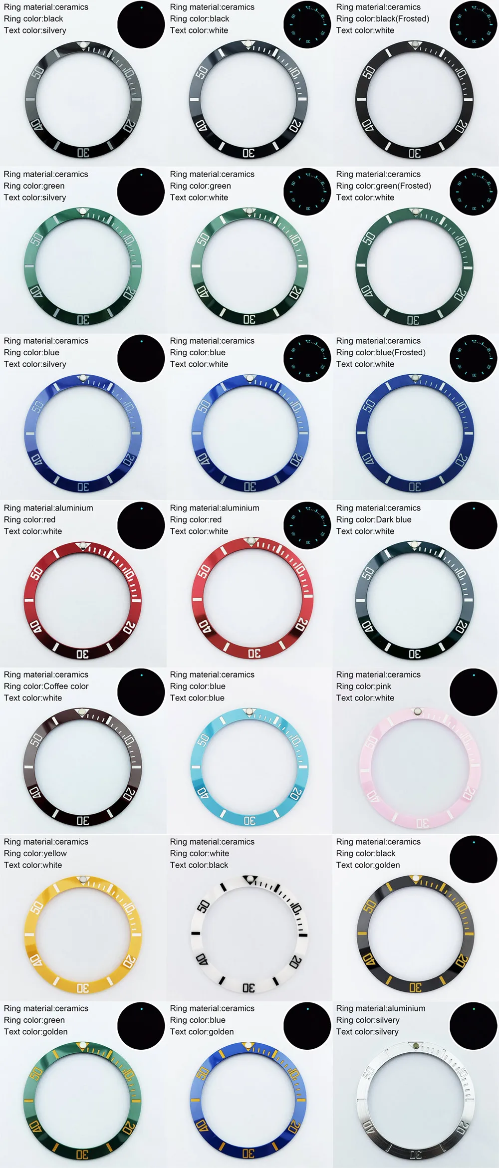 38-30,7 mm Keramik-Lünette mit schräger Oberfläche und Super-Luminova-Beschichtung, passend für 40-mm-Uhrengehäuse, Uhrenzubehörteile – Detail 4