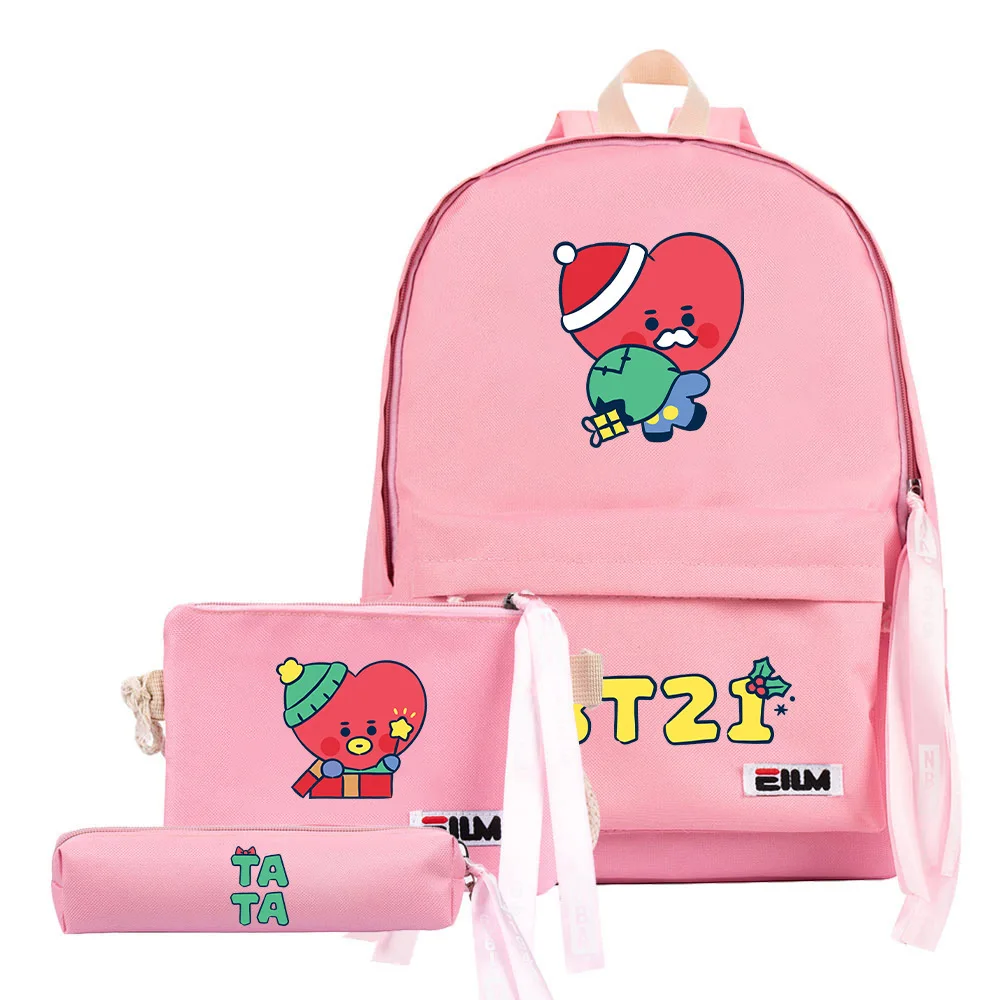 Bt21 Kawaii 3pcs Christmas Backpack Set Anime COOKY SHOOKY KOYA MANG Girls Boys Large Capacity Pencil Bag Coin Purse Gifts Toys