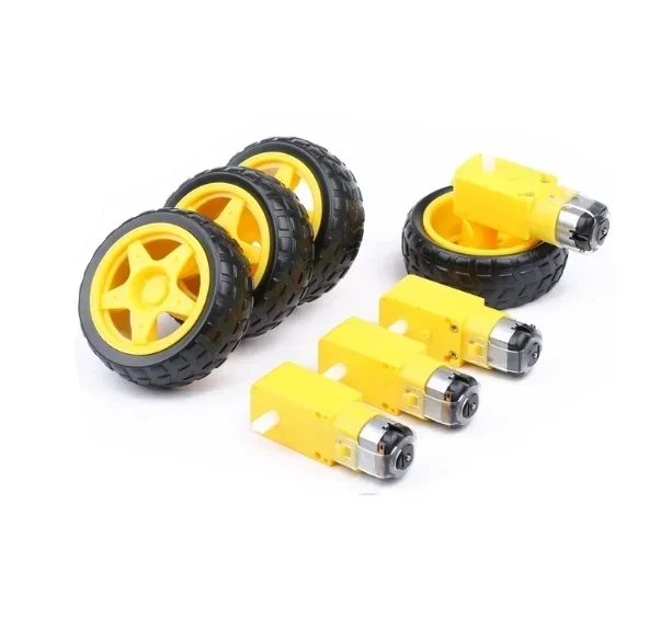4 PCs DC Electric Motor DC 3-6V Dual Shaft Geared TT Magnetic Gearbox Engine with 65mm Plastic Car Tire Wheel Smart RC Car Robot
