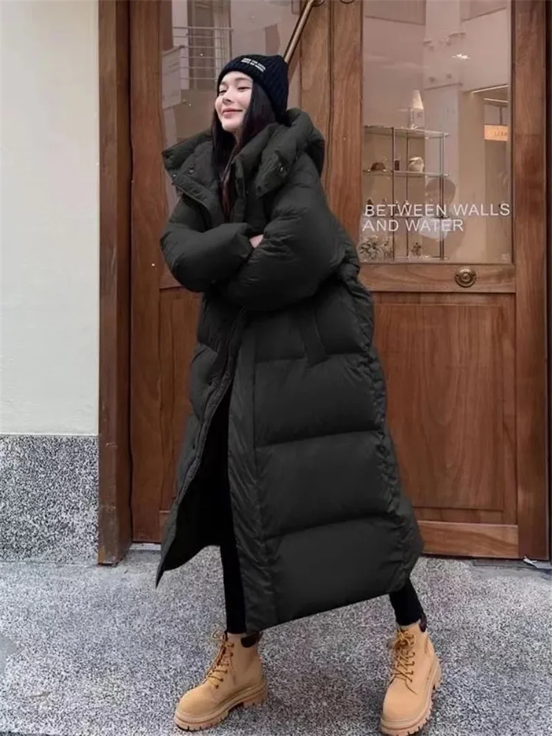 2024 novo inverno quente puffer jaqueta com capuz longo feminino parkas grosso algodão acolchoado à prova de vento casaco casual solto neve wear jaquet