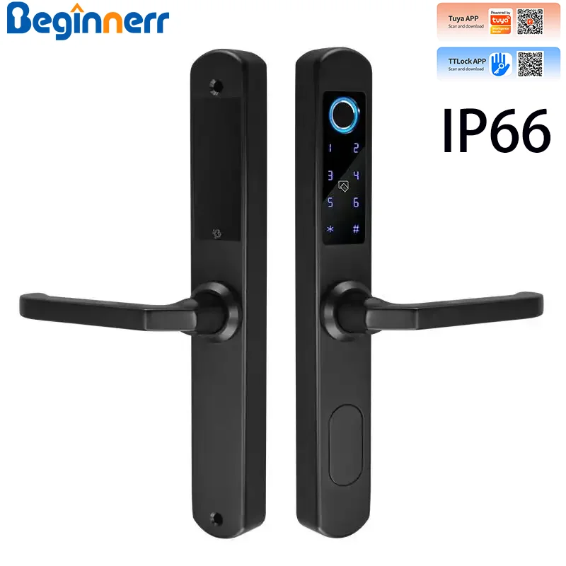 

IP66 Waterproof 304 stainless steel Smart door lock Slim Long Short handle Fingerprint Code Smart Grill Sliding UPVC Door Lock