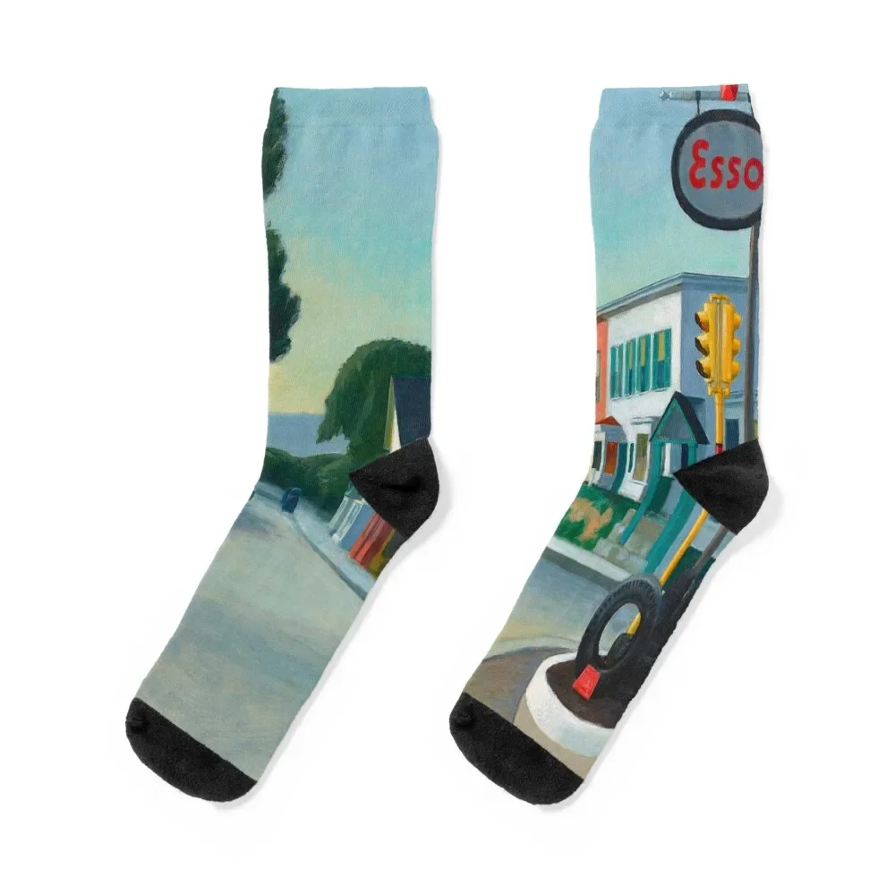 

Edward Hopper - Gas station, Art reproduction Socks cartoon New year's Boy Child Socks Women's