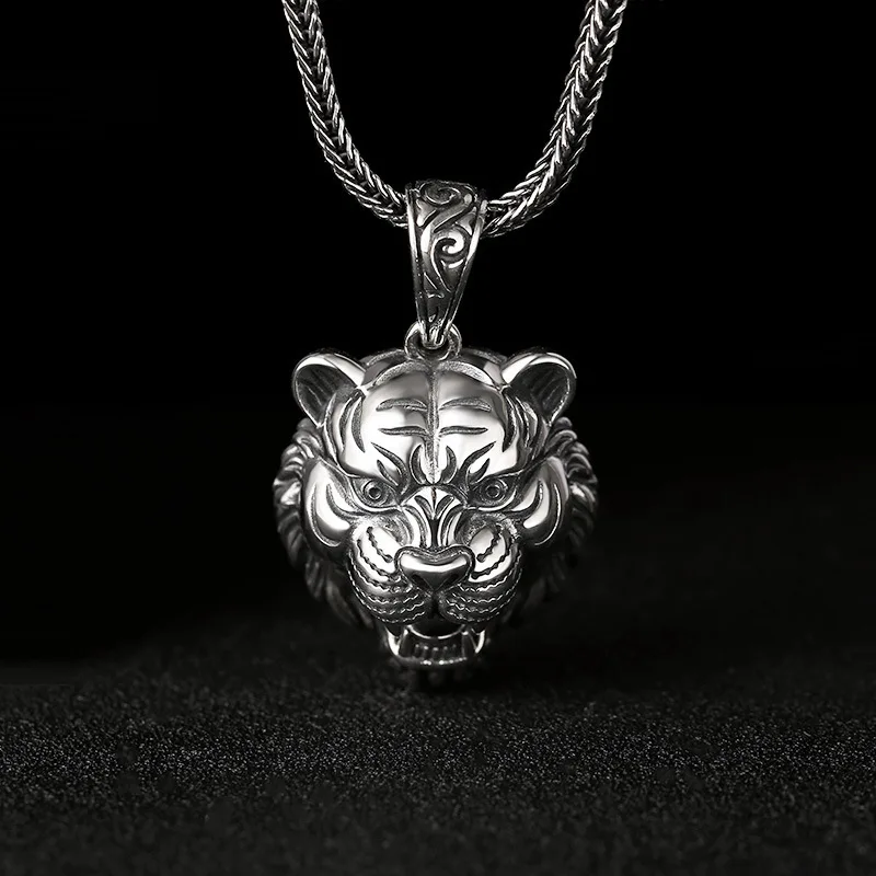 Tai Yin Men's Trendy s925 Pure Silver Zodiac Tiger Head Mighty Silver Personalized Men's and Women's Pendant