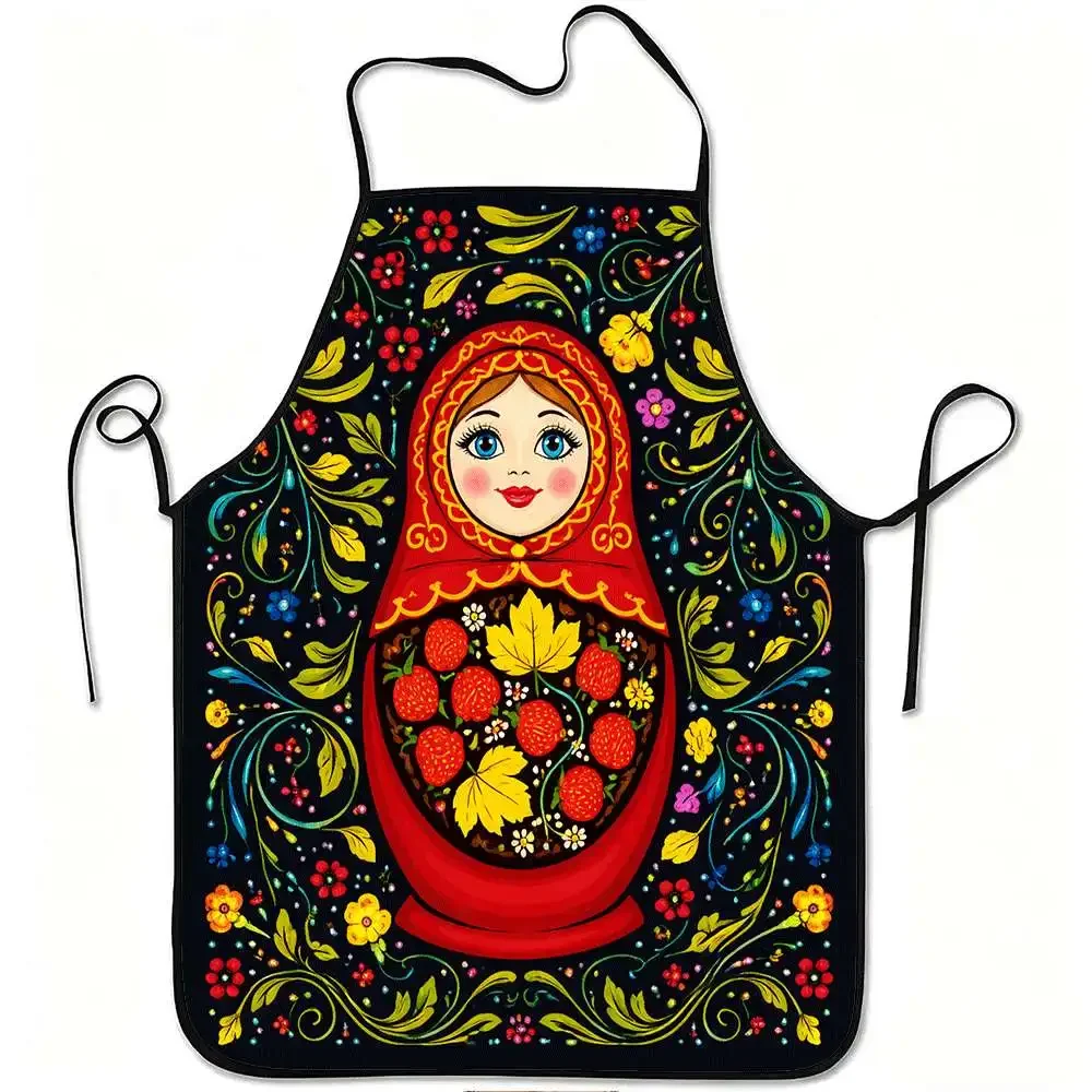 1 Piece Of Apron With Exotic Theme, Vintage Design With Russian Nesting Dolls And Floral Patterns, Unisex, Perfect For Crafts, B