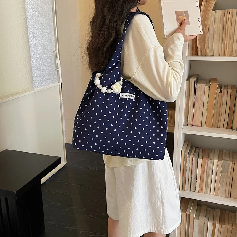 Spring Bucket Bag Women 2026 New Korean Style Unique Polka Dot Lace Shoulder Crossbody Bag Commuter Tote