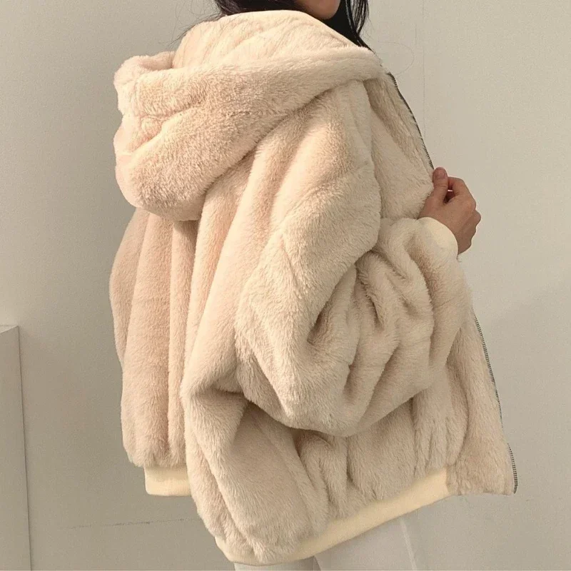 Korean Fashion plus velvet thickened on both sides to wear lamb wool cotton clothing women coat winter new hooded cotton jacket