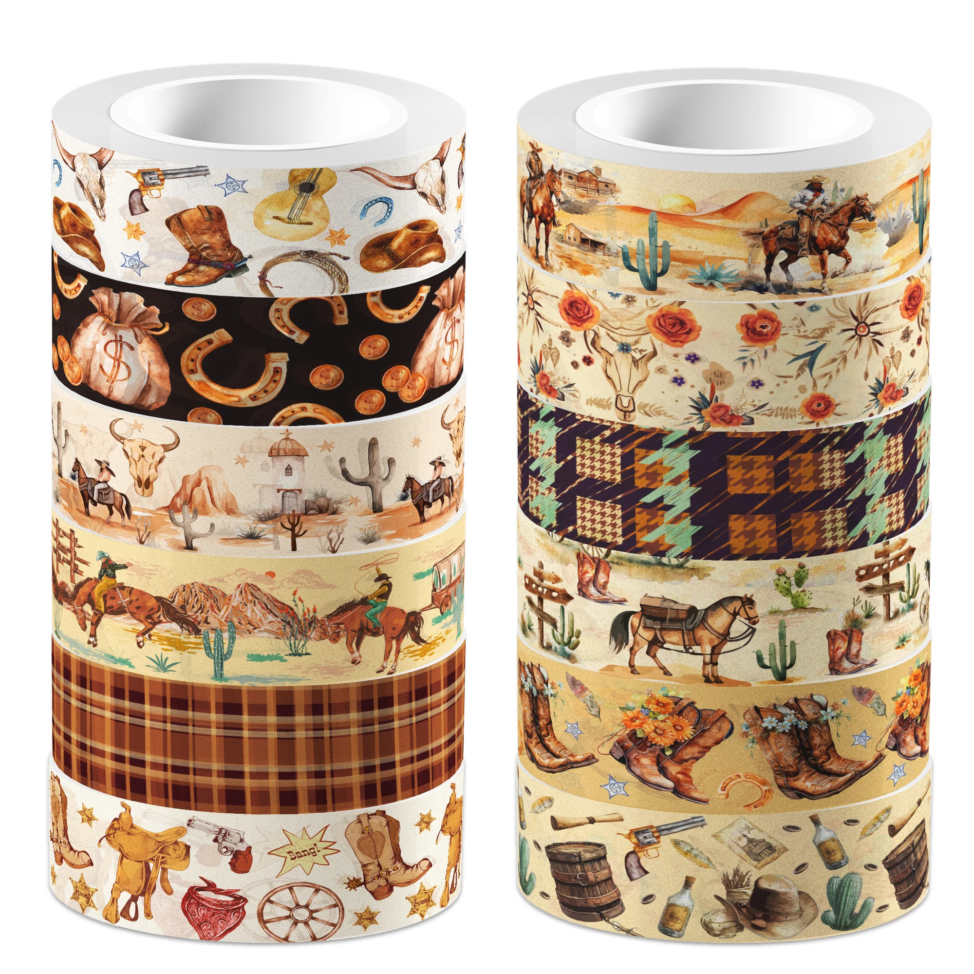 

12 рулонов ленты васи на западной ковбойской тематике, декоративные бумажные наклейки, лента для рукоделия «сделай сам» для подарочной упаковки, скрапбукинга