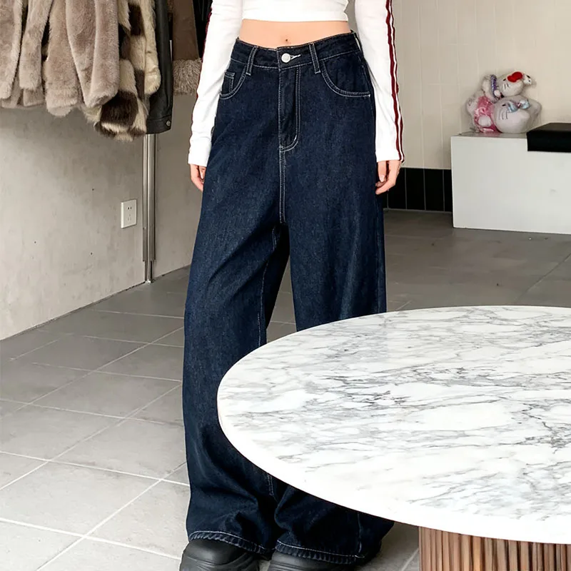 جينز نسائي شتوي Y2K واسع الساق من قماش الدنيم الحراري مبطن بالصوف الدافئ طراز كلاسيكي غير رسمي للطقس البارد #2